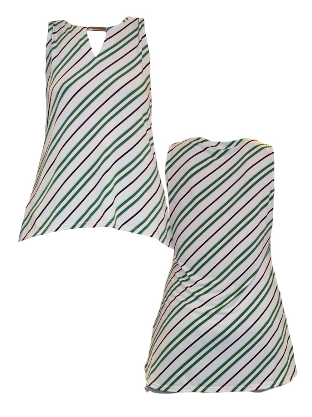 White House Black Market Green, Black & White Striped Tank Top